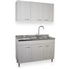 Yellowshop - Mobile cucina sottolavello a 2 ante e cassettiera cm 120 effetto legno Frassino Moire componibile con lavello inox e scolapiatti Basic (Sottolavello completo piano Sx)