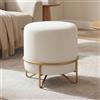 Ya-Home Pouf Rotondo, Poggiapiedi Divano Ottomano Ingresso, Bianco | Pouf Poggiapiedi in Ciniglia, Sgabello Toeletta Trucco con Gambe in Metallo Dorato per Camera da Letto/Salotto/Soggiorno