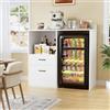 MSFE 2 in 1 Credenza Cucina/Supporto per Mini Frigo, Mobile Microonde con Presa di Corrente Porta USB, Madia Soggiorno Moderna，Mini Frigo Armadio,per Soggiorno, Sala da Pranzo e Salotto,100*53*108.5cm