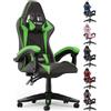naspaluro Sedia Gaming, Sedia Gaming Ergonomica con Cuscino(Verde) | Poggiatesta, Comfort, Ruote Silenziose, Regolabile in Altezza, Per Gamer, Per Computer, Per Ufficio