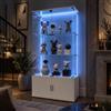 HOOGDLJ Vetrina in vetro con illuminazione a LED, vetrina in vetro da terra, 4 porte, 4 piani, vetrina da collezione con serratura per libri, ufficio, soggiorno (bianco, barra luminosa a LED a 4 porte)