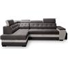 Robin Inspire Divano Angolare Convertibile Compact Sinistro Nero Argento | Divano Moderno, Funzione Relax, 4 Poggiatesta Regolabili, Contenitore, Morbido Tessuto Velluto Aston e Design Elegante