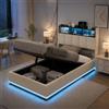 AZJSAHAH Letto imbottito 90 x 200 cm con contenitore idraulico, letto singolo con LED, letto portaoggetti 90 x 200 cm con rete, letto in velluto con cassetto, letto per ragazzi, letto box spring senza