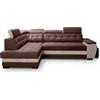 Robin Inspire Divano Angolare Convertibile Compact Sinistro Marrone Crema | Divano Moderno, Funzione Relax, 4 Poggiatesta Regolabili, Contenitore, Morbido Tessuto Velluto Aston e Design Elegante