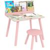 AIYAPLAY Set tavolo e sedie bambini con libreria, 3-8 anni Rosa | Tavolo per bambini, motivi orso, camera da letto, soggiorno, aula