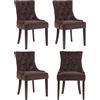 CLP Set 4 Poltrone Pranzo Aberdeen Stile Chesterfield in Velluto E Legno caucciù, Colore:Marrone, Colore del Telaio:Antico