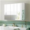 HOMCOM Armadio a specchio bagno, parete, 91,5x11,5x65 cm, Bianco | Unità di stoccaggio a 3 ante, moderno armadio a muro per bagno, 4 ripiani regolabili