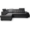 Robin Inspire Divano Angolare Convertibile Compact Sinistro Nero | Divano Moderno, Funzione Relax, 4 Poggiatesta Regolabili, Contenitore, Morbido Tessuto Velluto Aston e Design Elegante