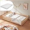 [en.casa] Letto per Cameretta con Barriera Protezione Anticaduta Struttura Letto Francese Montessori in Legno di Pino con Materasso a Schiuma Fredda 140 x 200 cm - Naturale