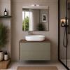 Yellowshop - Mobile Bagno Sospeso SHAPE-PLUS 80 cm, Lavabo da appoggio in Ceramica, Specchio e Applique, Arredo bagno, Design Moderno, 2 Cassetti Push - Vari Colori (Verde & Rovere Scuro)