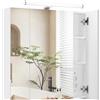 EUGAD Mobile da Bagno, Mobiletto da Bagno Contenitore con 3 Ante a Specchio e 1 Luce a LED, Specchio da Parete con Ripiani Regolabili e Striscia di Alimentazione, 70x16x70 cm, Bianco