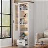 Rosebibi Vetrina LED Moderna Bianca 178 cm, Vetrina da Terra con Decorazione in Legno, Vetrina in Vetro Armadio Alto con Cassetto