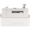 WHOUS Credenza e Buffet POTENZA per Soggiorno con 3 Ante, 1 a Ribalta e 1 Cassetto, Madia per Salotto, Cucina e Sala da Pranzo in Legno, 220x40x81 cm, Bianco Laccato Lucido