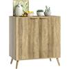 HOMCOM Buffet scanalato con ripiani, 30, 2 ante, rovere | Mobile bar da cucina moderno, ripiano regolabile, gambe in legno