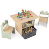 COSTWAY Set Tavolo e Sedie per Bambini 3+ Anni a Tema di Rana, Verde | Tavolino per Bambini e 2 Sedie Ergonomiche con Scomparti Doppio Lato e Cassetto Pieghevole in Tessuto per Asilo e Cameretta