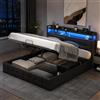 AZJSAHAH Letto imbottito da 140 x 200 cm con contenitore idraulico, letto matrimoniale con LED 140 x 200 cm, con rete a doghe, in poliuretano, letto per ragazzi, letto boxspring, senza materasso (nero
