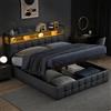 AZJSAHAH Letto imbottito da 140 x 190 cm, con contenitore idraulico, letto matrimoniale con contenitore a LED, 140 x 190 cm, con rete a doghe, in lino, letto per ragazzi, letto boxspring, senza