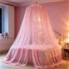 Apradas Baldacchino rotondo per letto da bambina, con 40 luci LED, tende arcobaleno per camera da letto dei bambini, con stelle e farfalle incandescenti, per letto singolo, doppio, matrimoniale, queen