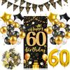 Alaoo 60 Anni Striscione di Compleanno, Unisex, Oro Nero,Verticale | 60 Anni Set di Decorazioni di Compleanno, Adatto per Decorazioni per Feste di Compleanno