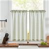 TOPICK Tenda a rete da bistrò in lino 90L x 90Acm Verde su Beige 2 pezzo | tende da cucina bistrò per interni opache, per cucina, sala da pranzo, bagno, piccola finestra