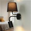 Licht-Erlebnisse Lampada da parete con braccio da lettura a LED in tessuto metallo nero doppia luce da lettura per camera da letto soggiorno Lampada da parete E27 GU10 regolabile all'interno