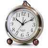 AYRELY® Sveglia analogica vintage da 13,5 cm, senza ticchettio, in metallo, silenziosa, con luce, funzionamento a batteria, per comodino, camera da letto o soggiorno (oro)