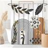 Uiiooazy Tenda da Doccia Antimuffa 180x180cm Boho Chic Foglie Blu Navy | Tenda da Doccia Astratta Arte Righe Nero Impermeabile Tessuto in Poliestere Lavabile per Vasca da Bagno con 12 Anelli
