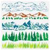 FINGERINSPIRE Modello Naturale per Pittura a Margine Paesaggistico 30x30 cm Riutilizzabile Erba Pini Montagne Nuvole Modello per Dipingere su Legno Carta da Parati Mobili