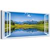 Generico Quadro finestra vista lago alpino Panorama montagne innevate - Stampa su tela con telaio in legno - 100x50 cm