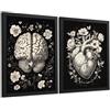 Nacnic Set Di 2 Stampe Anatomia Umana Poster E Quadri Con Cervello E Cuore Design Monocromatico Floreale Sfondo Nero Decorazione Da Parete Moderna Medica Dimensione A4 Black Frame