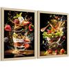 Nacnic Set Di 2 Stampe Cucina Sfondo Nero Quadri Dessert Fragole E Insalata Splash Decorazione Parete A4 Senza Cornice