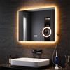 SONNI Specchio da bagno a LED con presa 80 x 60 cm, specchio da bagno con illuminazione, interruttore touch, 3 colori di luce regolabili, dimmerabile, senza appannamento, ingrandimento 3x
