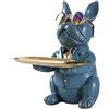 suruim Statuetta e salvadanaio a forma di bulldog, con vassoio, in resina, scultura a forma di animale, decorazione da tavolo, multifunzione, decorazione per casa e ufficio (blu)