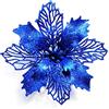 GL-Turelifes - Confezione da 12 fiori di stella di Natale artificiali glitterati, ghirlanda di Natale per albero di Natale, diametro 16 cm Blu