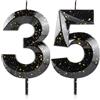 Cxryrzhe Numero 35 candele 35° compleanno 3D nero oro Happy Birthday Candle Premium cera & 3D Diamond Design Cake Topper Decorazioni per feste Matrimonio Anniversario Celebrazione Supplie