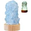 Generic Lampada da tavolo a LED in cristallo naturale, alimentata tramite USB, base in legno, quarzo citrino ametista, luce notturna per casa, ufficio, camera da letto, luce calda, 6 x 10 cm (azzurro)
