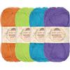 BambooMN JubileeYarn Baby - Gomitolo di filato di cotone di bambù, 50 g, tonalità di colori tropicali, 4 matasse