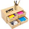 TiryyDrela Organizzatore da scrivania in bambù con 4 cassetti, portaoggetti per cassetti in legno naturale, piccolo mobile di immagazzinaggio per forniture trucco cosmetico, scatola di immagazzinaggio da