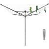 Brabantia Lift-O-Matic Stendibiancheria a Ombrello, Metallic Grey, 50 Metri | Per 4 carichi di bucato, Altezza regolabile (129-187 cm), Picchetto 45mm, Braccia girevoli, Resistente ai raggi UV, ø 295 cm
