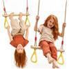 Goodevas Asta trapezoidale con anelli da ginnastica per bambini, altalena in legno, pino massiccio e corde robuste, altezza regolabile 110-198 cm, per interni ed esterni, facile da montare (giallo)
