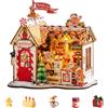 Rolife Miniature Casa di zenzero di Natale, 250 pezzi Kit Casa in Miniatura DIY, Modellismo da Costruire Adulti Casa delle Bambole in Legno Puzzle 3D per Adolescenti Decorazioni di Natale