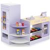 RELAX4LIFE Registratore di Cassa per Bambini, Banco Spesa Finta del Negozio/Supermercato con Distributore Automatico, Macchina POS e Lavagna, 15 Accessori (89 x 57 x 80 cm, Viola)