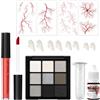 SHOPPGO Trucco Vampiro Halloween, Halloween Vampiro Set, Make Up Halloween Set | con Rossetto Rosso, Tatuaggi Temporanei Halloween, Ombretto Nero, Vampire Teeth, Sangue Finto Halloween Lavabile