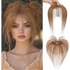 MY-LADY Fringe Clip Real Hair 100% Human Hair con 2 clip, Natural Bangs Extension Front Fringe Hairpiece French Air Bangs for Women(Biondo Scuro/Marrone Medio)