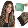 Ugeat Extension adesive in capelli veri, balayage, 30 cm, 30 g, 20 pezzi | Remy - Extension adesive in capelli veri, castano scuro con biondo caramello, lisce e versatili, per look corti e accenti di