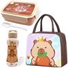 GVMJHYK Capybara Borsa Per Il Pranzo E Bambini Con Bottiglia d'acqua di paglia Capybara e Porta Pranzo,Set Da Pranzo Per La Scuola,Borsa Termica Lunch Bag Porta Pranzo Al Sacco Cartoni Animati Per Viaggi