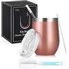 Joymaking Tazza da vino in acciaio inox, con coperchio, a doppia parete, per latte, caffè, vino, birra, champagne, cocktail, oro rosa