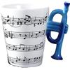 eKsdf Tazza da caffè in ceramica, motivo note musicali, tazza in porcellana | Tazza in ceramica con manico a tromba, divertente tazza da tè e bevande, 280 ml