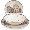 H&H, Servizio tavola 18 pezzi Snowland, set tavola natalizio in stoneware, lavabile in lavastoviglie