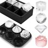 PIPITA Set di 2 vassoi per cubetti di ghiaccio per congelatore con coperchio, per realizzare 6 grandi stampi quadrati in silicone, 2 rotondi a cerchio, 2 a forma di rosa e 2 a forma di diamante, per whisky,